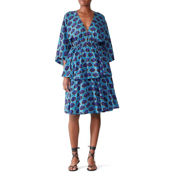RHODE Blue Printed Bella Dress L - Picture 1 of 13